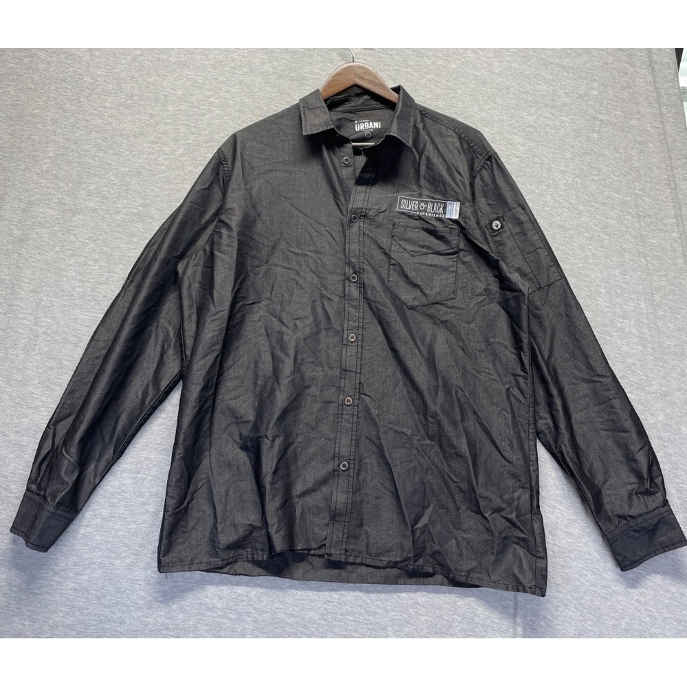 Chef Works Urban Collection Shirt Mens Large Black Cotton Patch Logo Button-Up